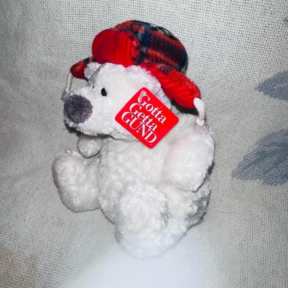NOS Gund Yuri Teddy Bear Plush Red Plaid Earflap Cap 7 Inch - Picture 2 of 6